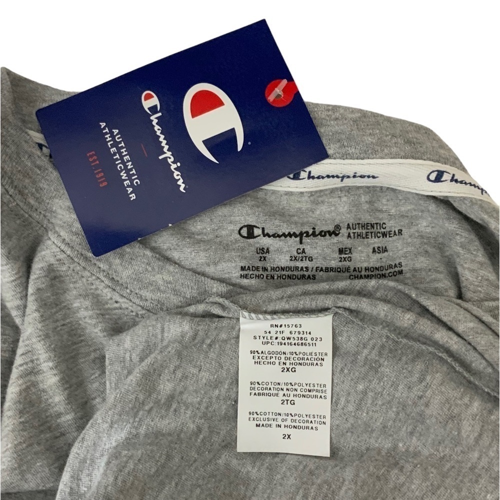 Champion Tee Shirt Graphic Logo Short Sleeve Crew Neck Boxy Grey Women’s Plus 2X - Picture 10 of 16